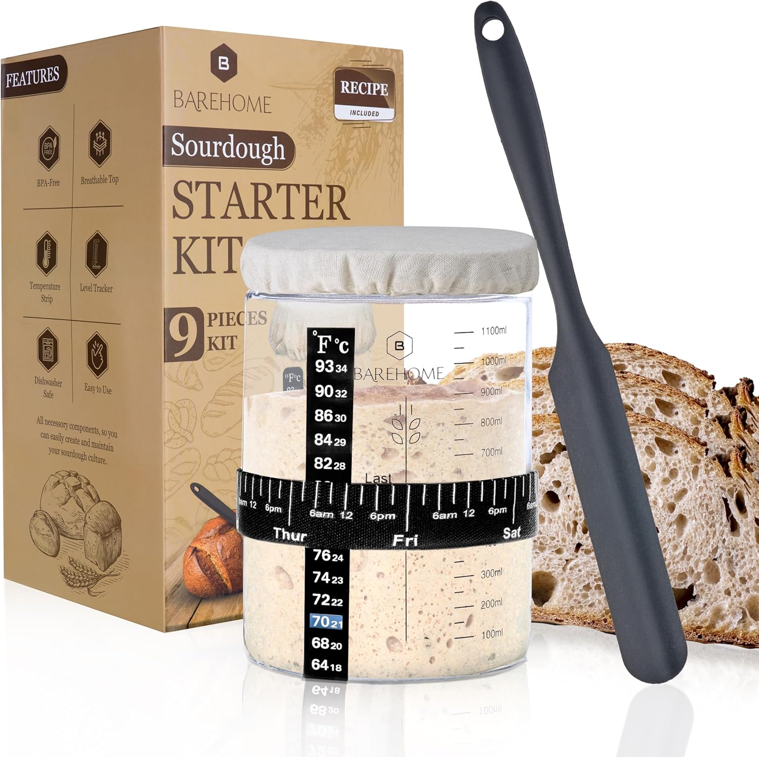 BareHome Sourdough Starter Jar Kit 35 oz