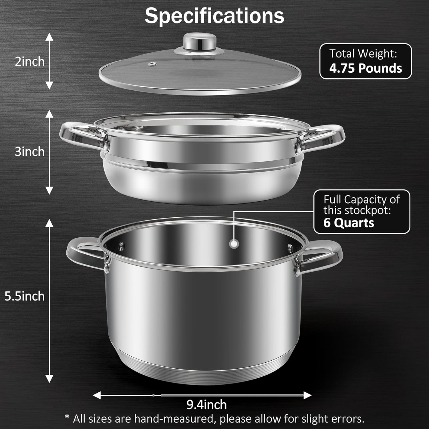 Aufranc 6 Quart Stainless Steel Tri-Ply Stockpot with Tempered Glass Lid