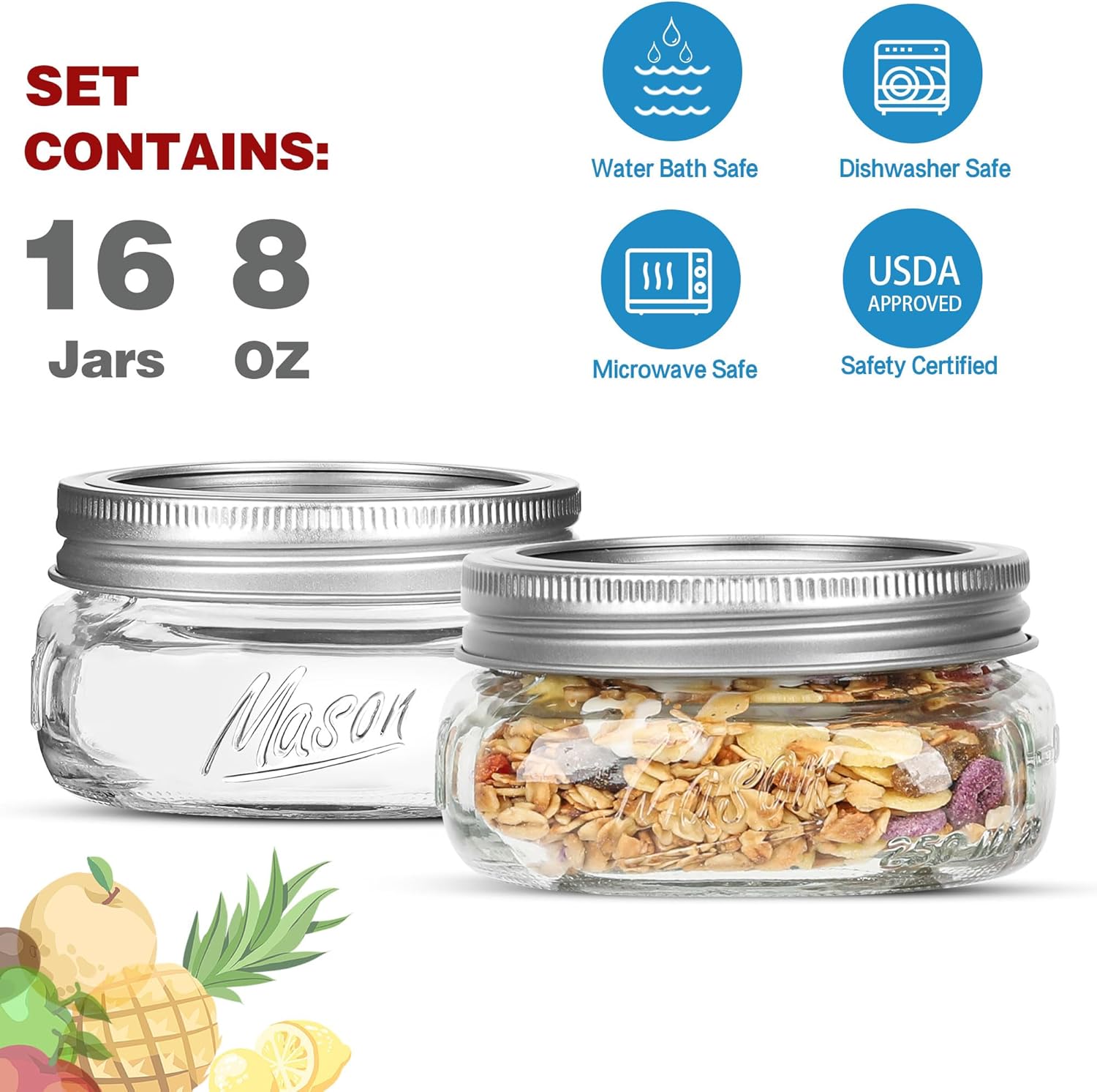16-Piece 8 oz Wide-Mouth Mason Jars