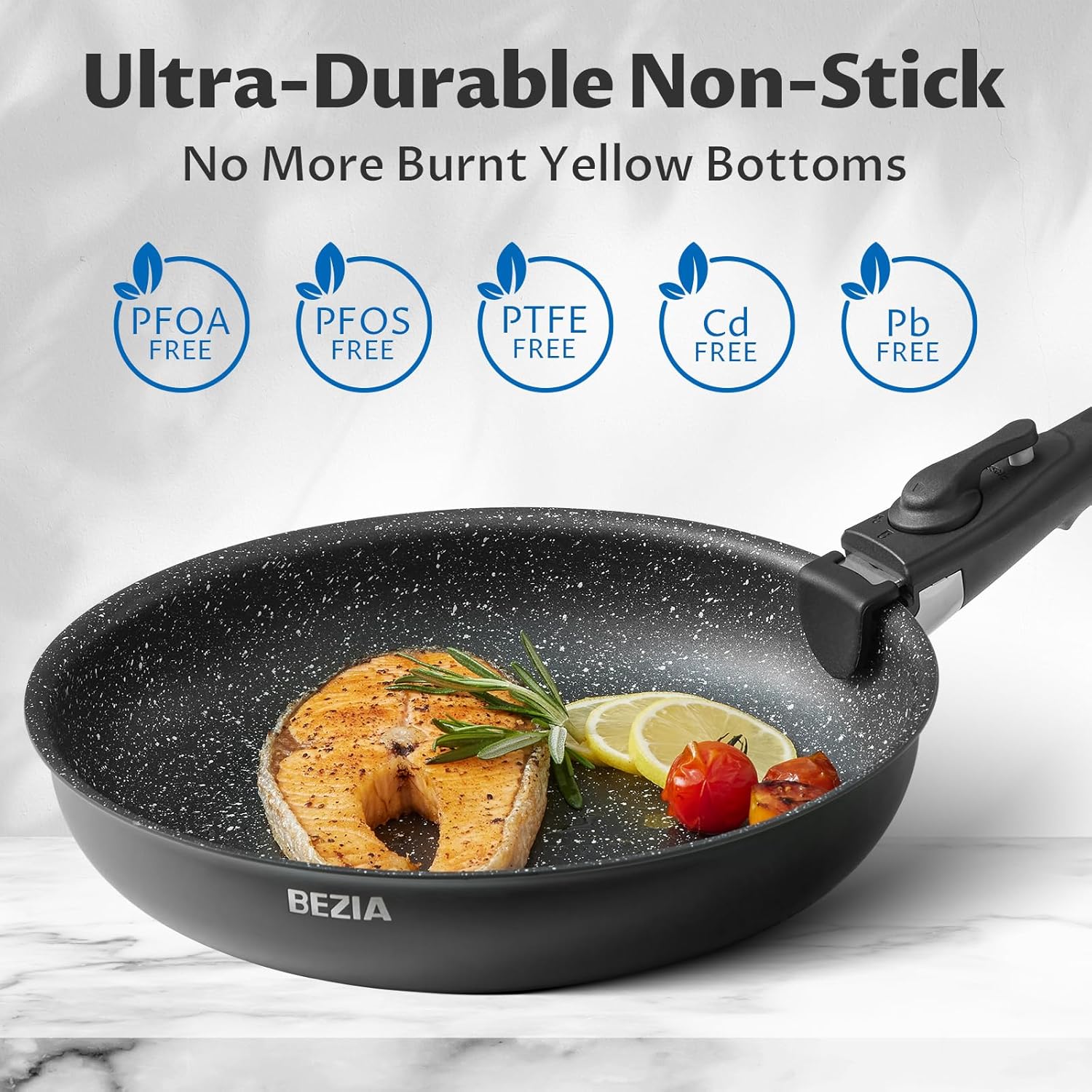 Bezaia Induction Cookware Set 10-Piece Non-Stick Pots Pans with Removable Handles