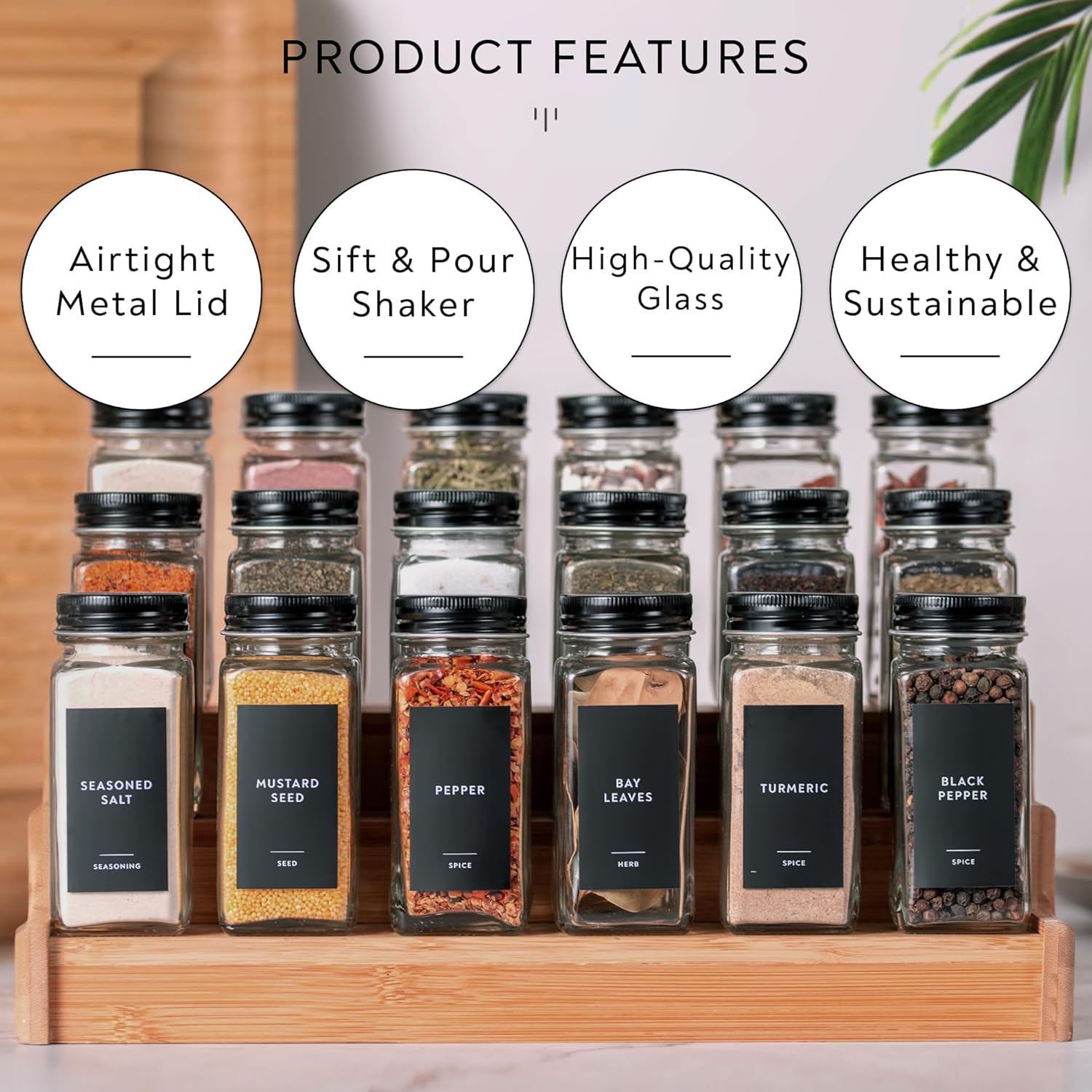 Laramaid 4oz 36-Pack Glass Jars with Black Vinyl Labels Airtight Metal Caps