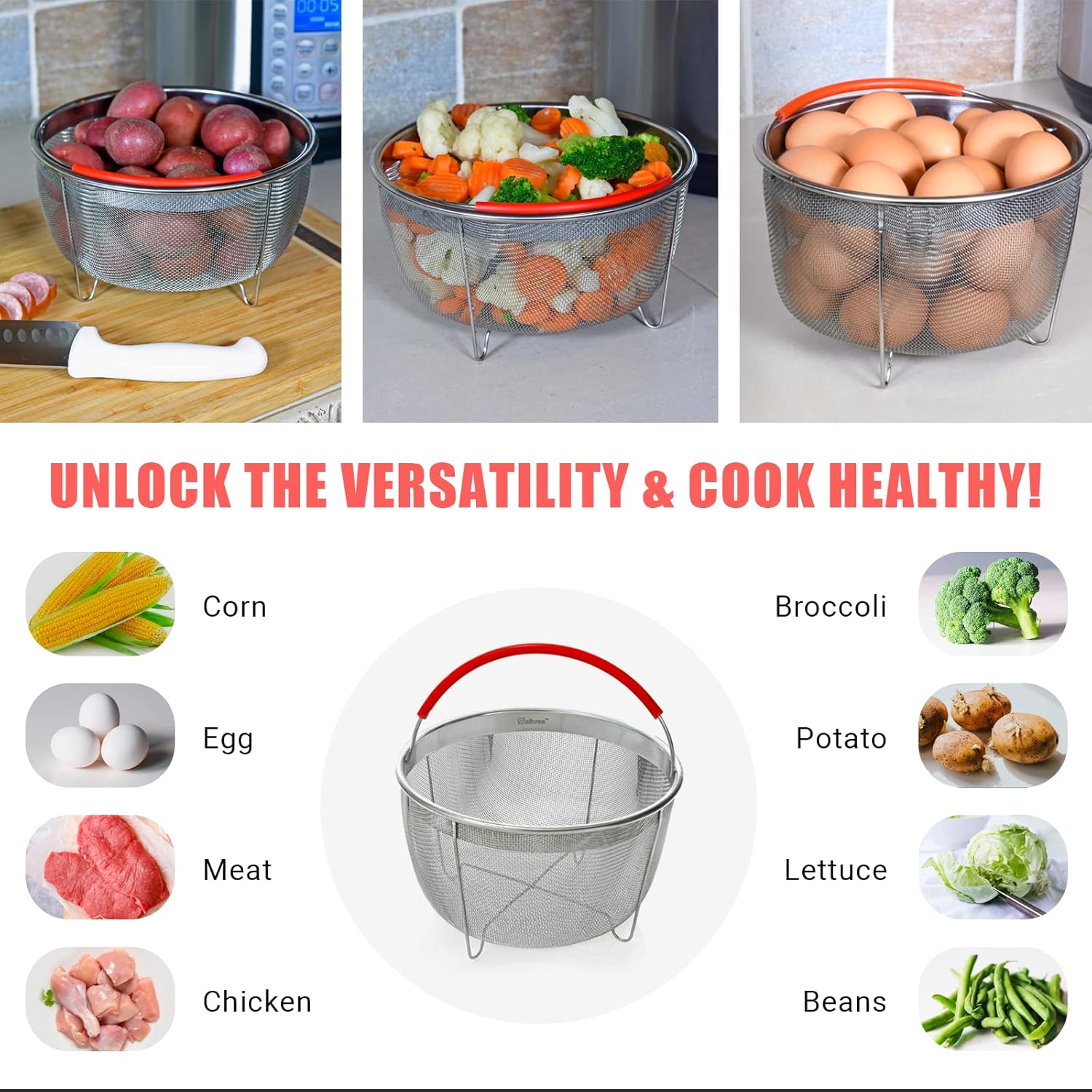 Salbree Original 6 qt Steamer Basket Instant Pot -6 qt Ivory Handle