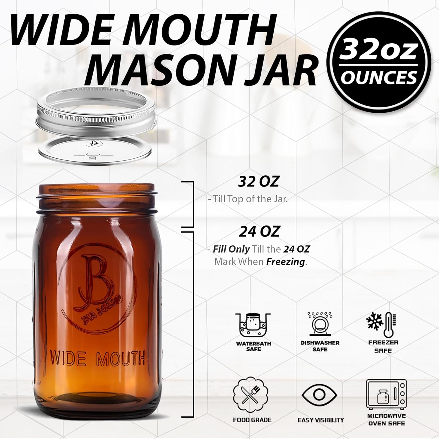 High-Quality Airtight Amber Mason Jars for Canning Fermenting and More