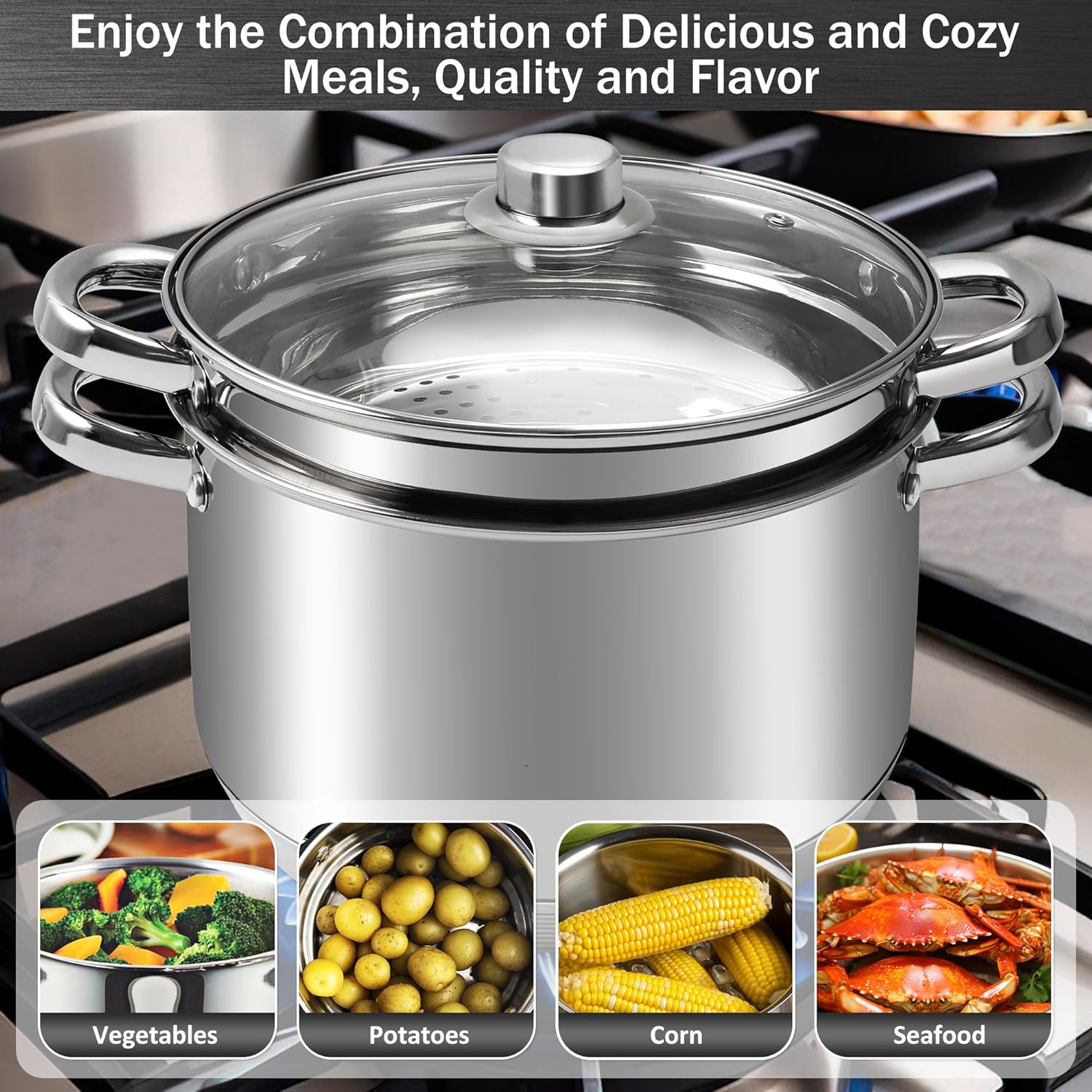Aufranc 6 Quart Stainless Steel Tri-Ply Stockpot with Tempered Glass Lid