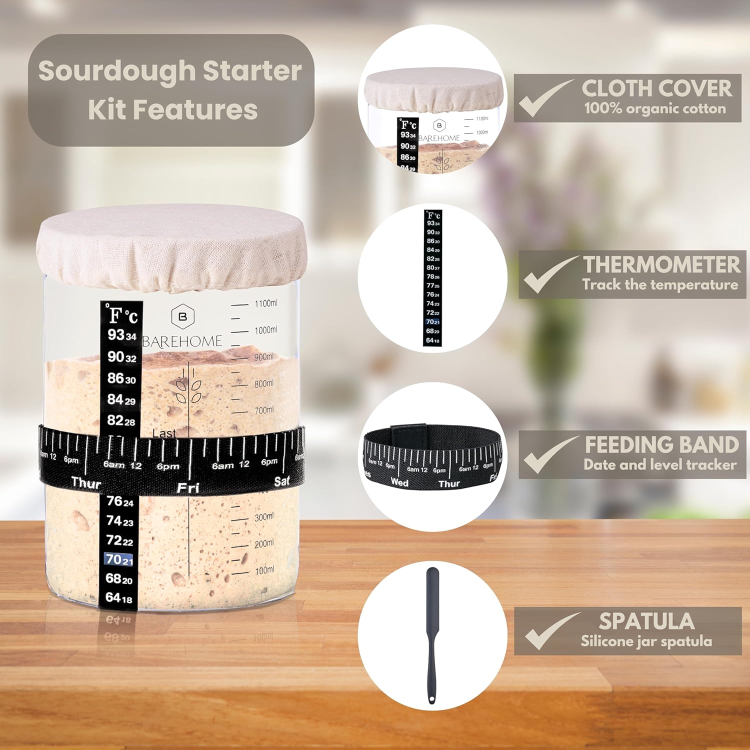 BareHome Sourdough Starter Jar Kit 35 oz
