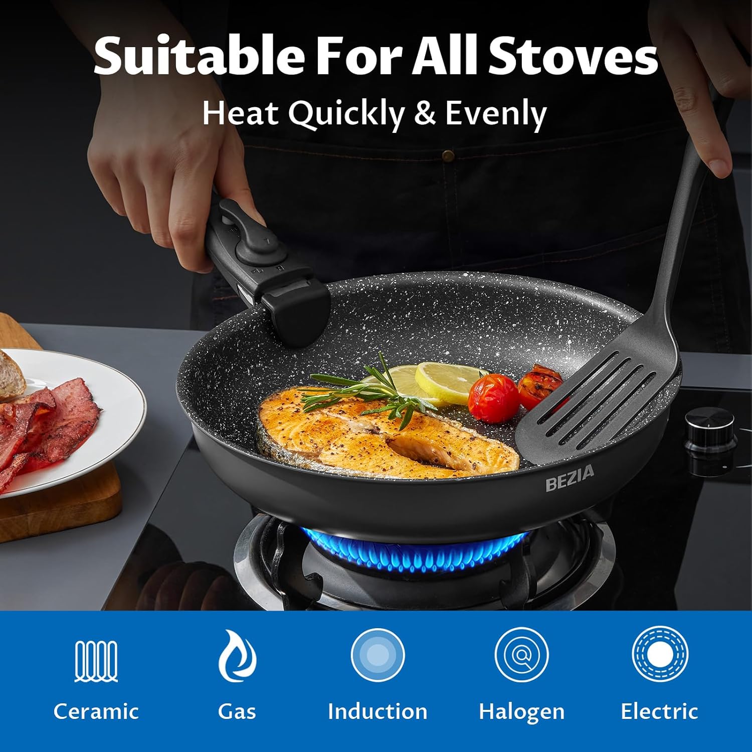 Bezaia Induction Cookware Set 10-Piece Non-Stick Pots Pans with Removable Handles