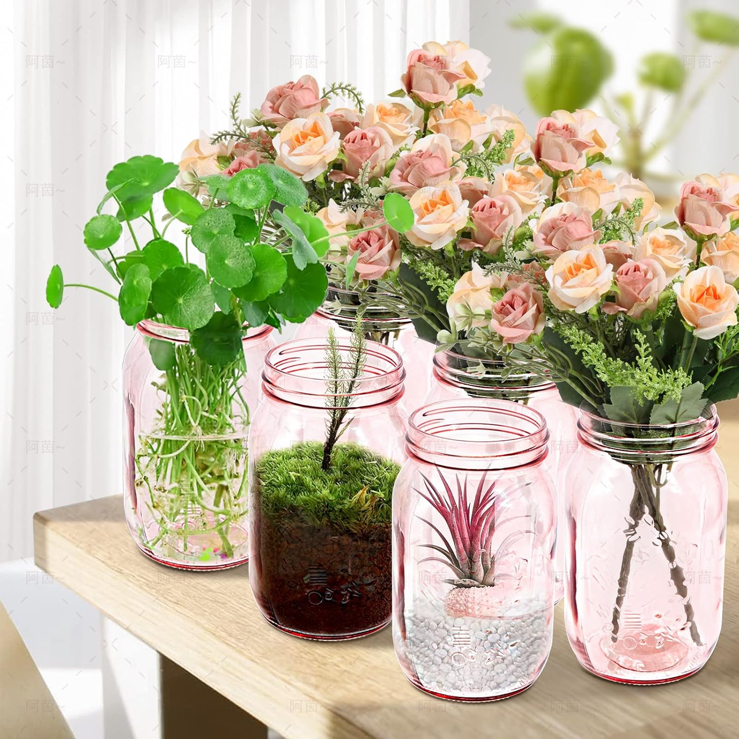 Amzcku 32 oz Rose-Pink Mason Jars 6 Pack