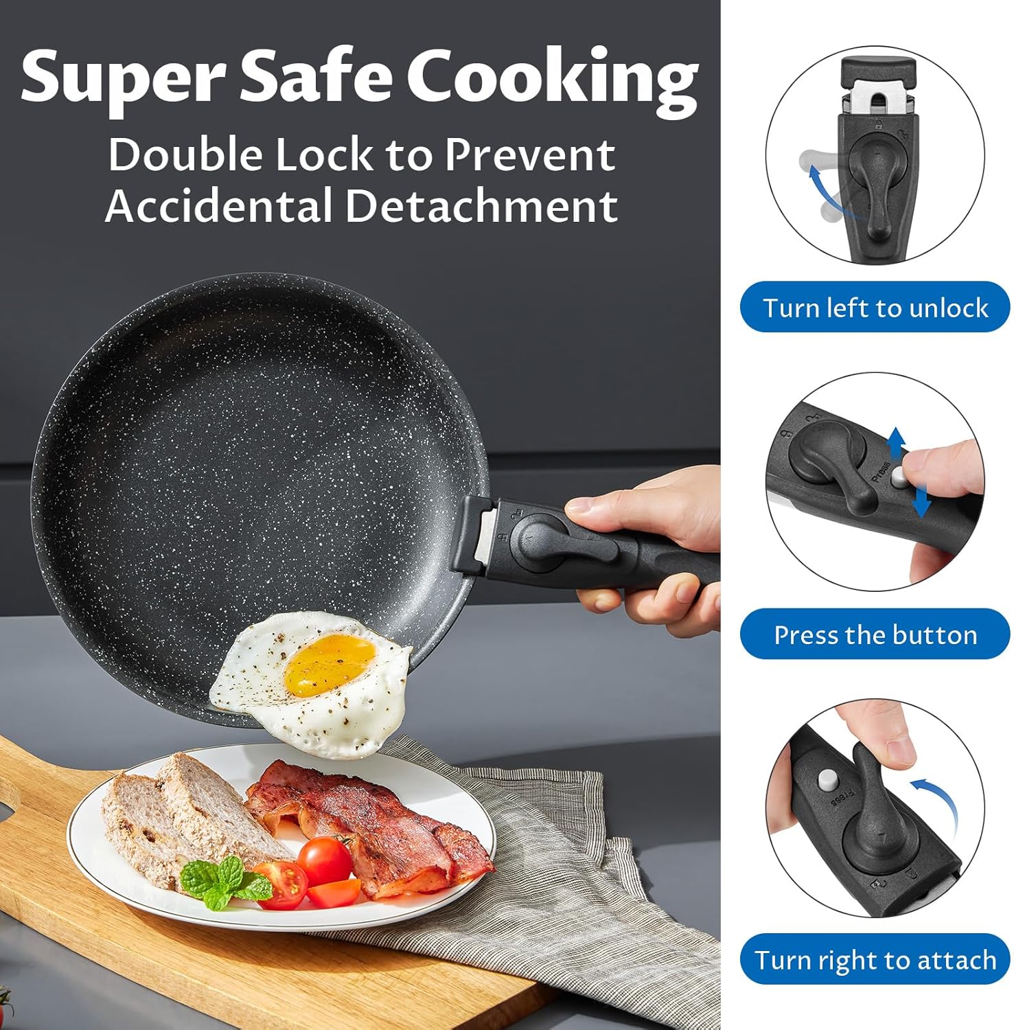 Bezaia Induction Cookware Set 10-Piece Non-Stick Pots Pans with Removable Handles