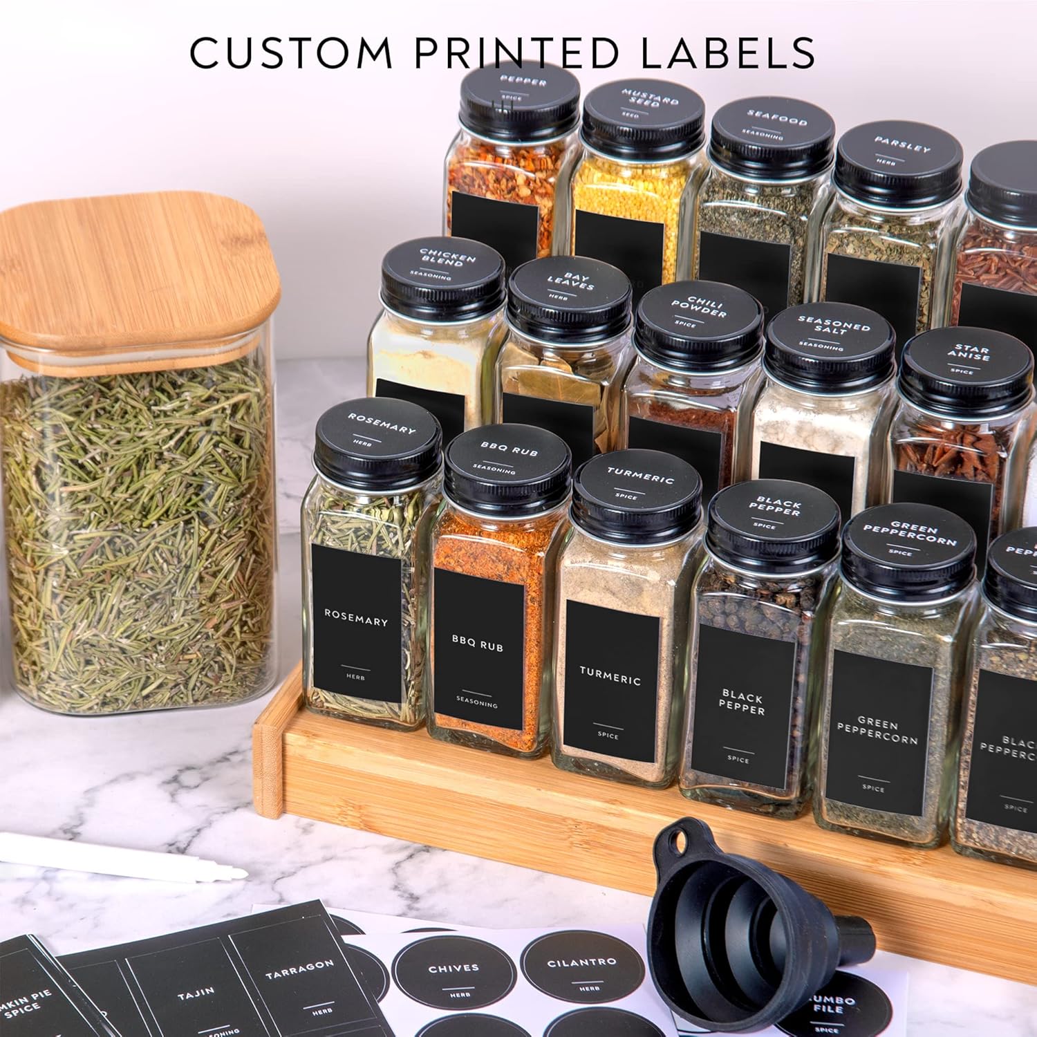 Laramaid 4oz 36-Pack Glass Jars with Black Vinyl Labels Airtight Metal Caps