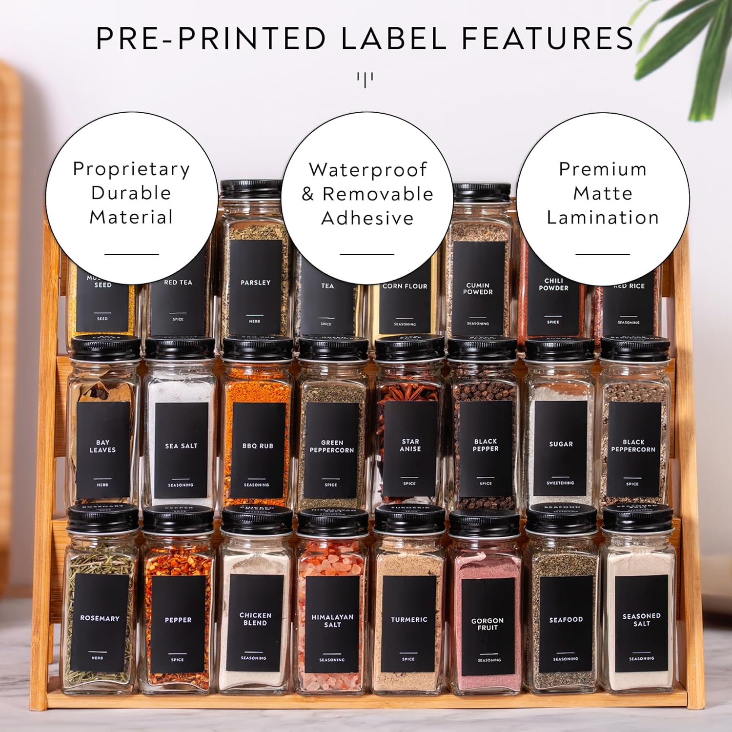Laramaid 4oz 36-Pack Glass Jars with Black Vinyl Labels Airtight Metal Caps