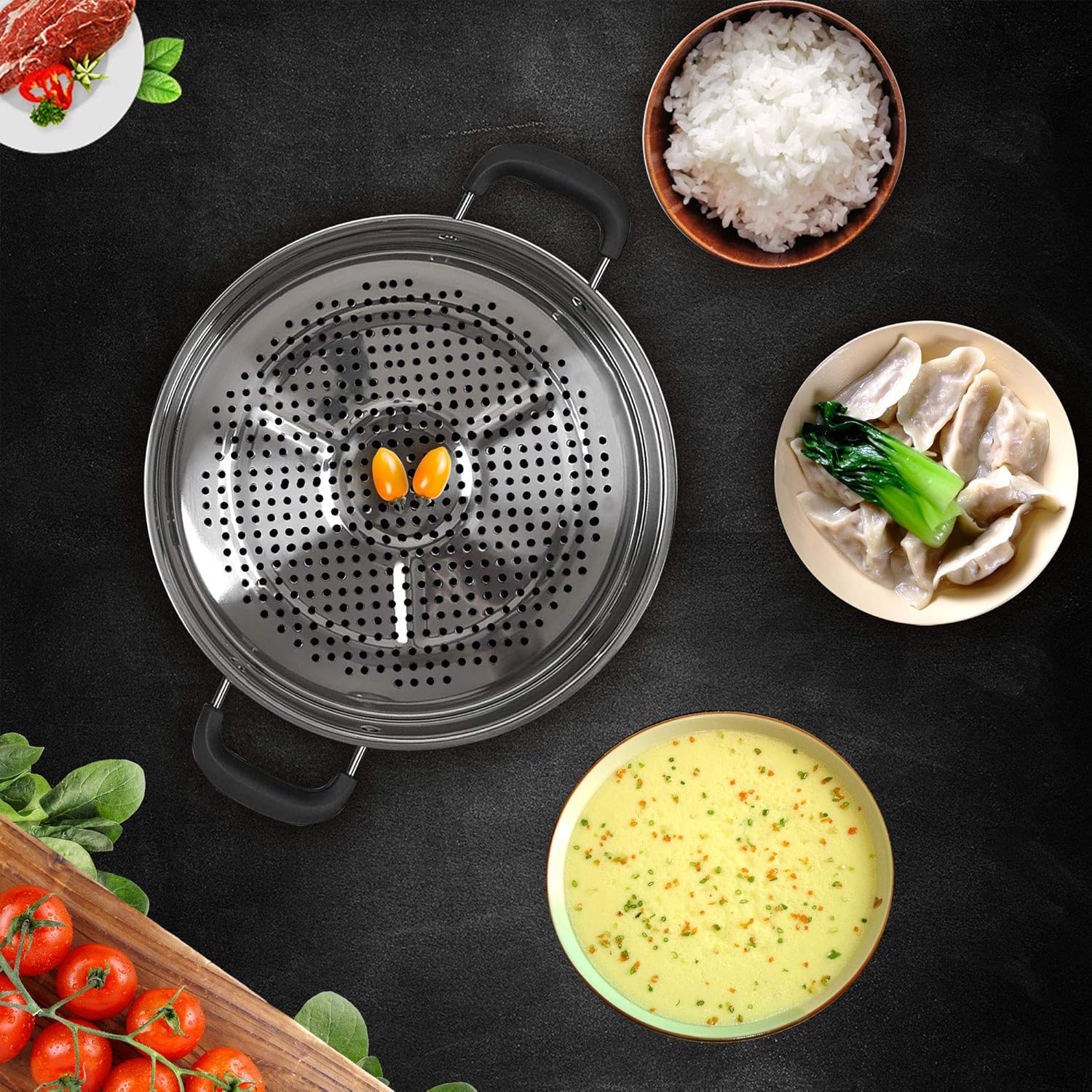 Triple-Ended 30cm Stainless Steel Steamer Pot